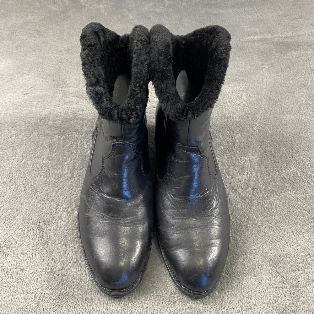Born Boots Women 8.5 Black Lila Leather Western Faux Fur Trim Ankle Booties Goth